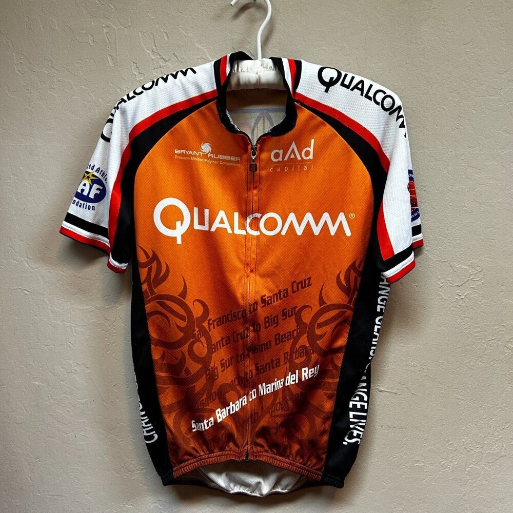 Squadra Mens Cycling Jersey Shirt Size XS Full Zip Qualcomm Santa Barbara Orange